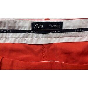 ZARA WOMAN Pants Womens M Red Cropped Turn Up Hem Trousers Minimalist Corporate